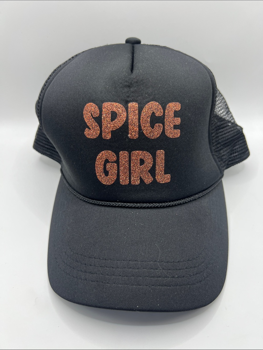Black 'SPICE GIRL' Trucker Hat with Copper Glitter Letters - Picture 2 of 6
